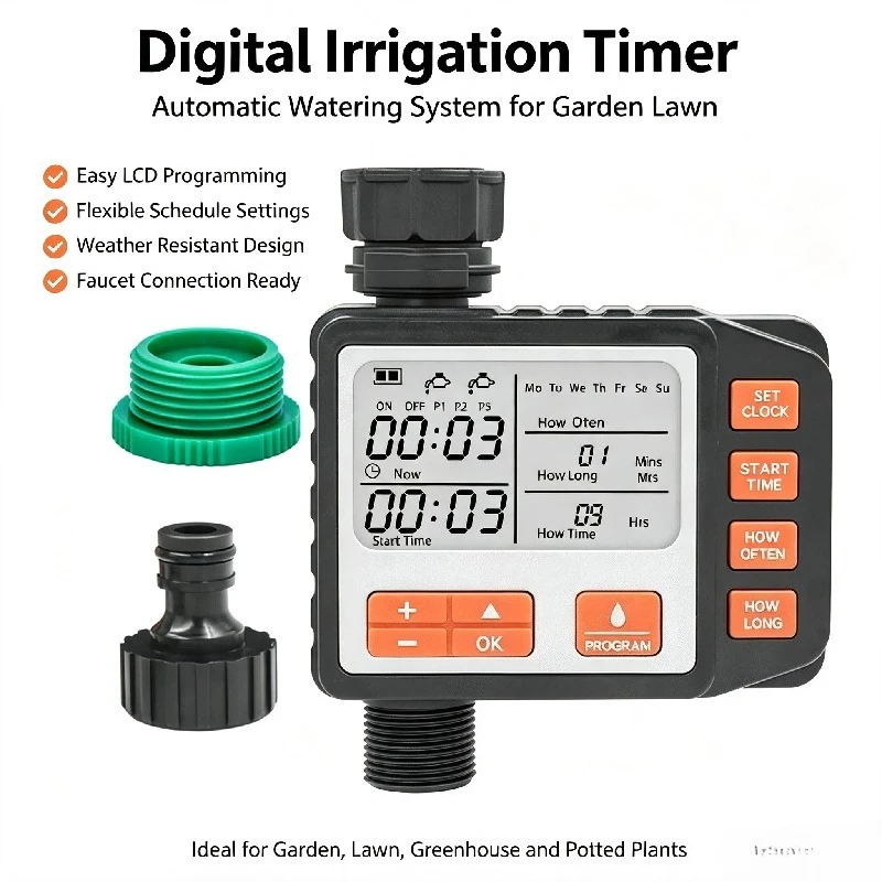Sprinkler Timer with 3 Watering Programs Manual Mode Automatic Watering System Waterproof Irrigation Timer House Faucet Timer For Garden Yard Lawn