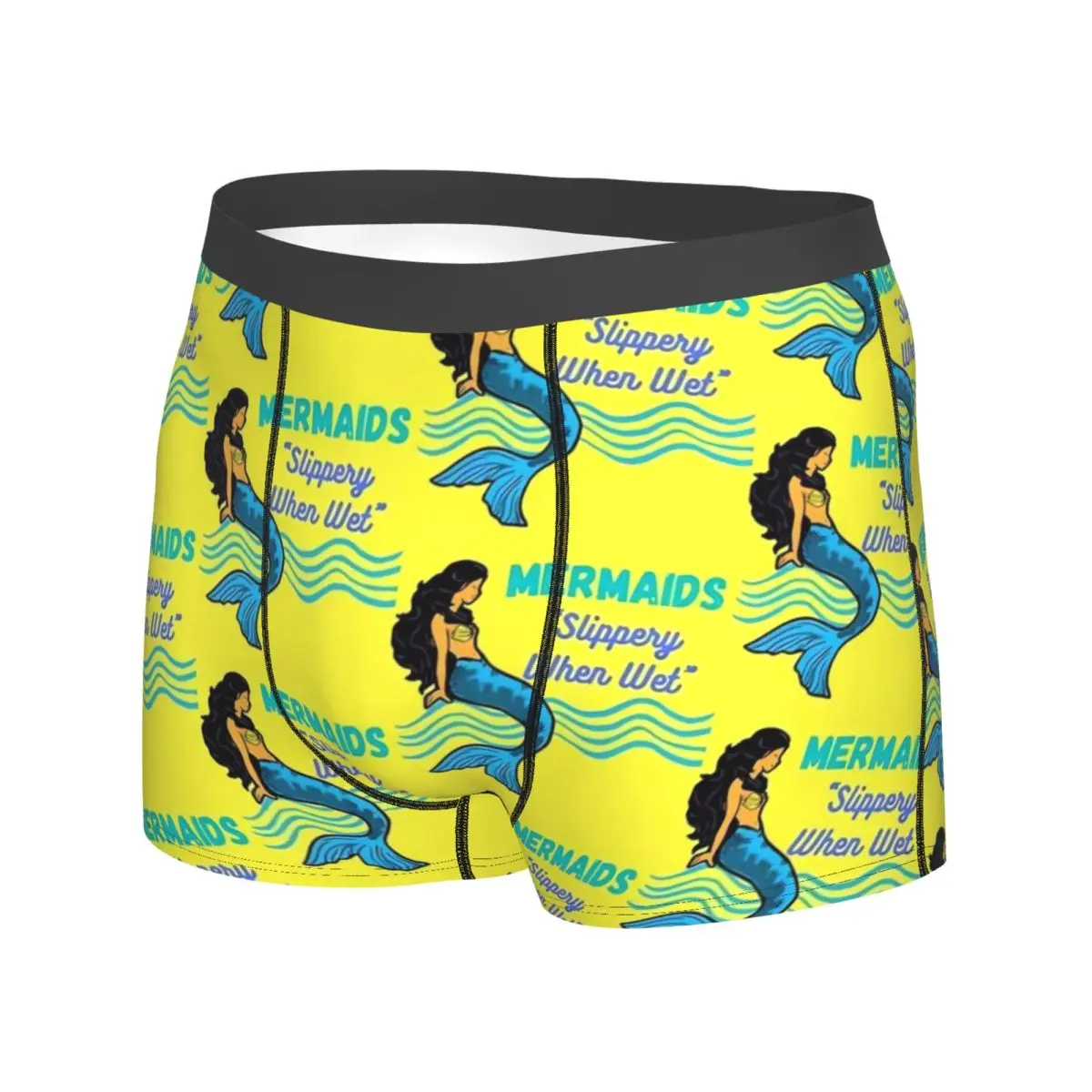 Mermaids Underwear Slippery When Wet Man Panties Print Plain Boxershorts Hot Boxer Brief Big Size