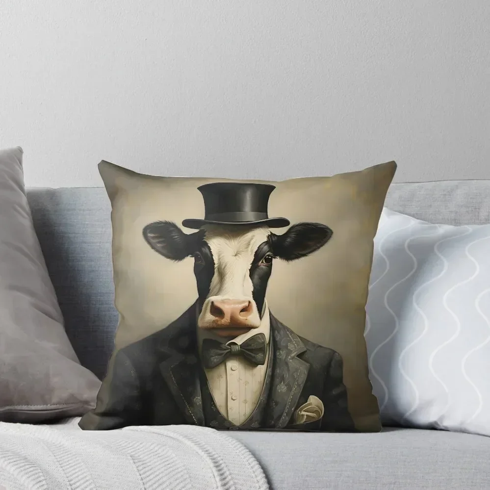 

Dapper Cow Portrait Art Throw Pillow Cushions Cover luxury covers Couch Cushions Couch Pillows pillow