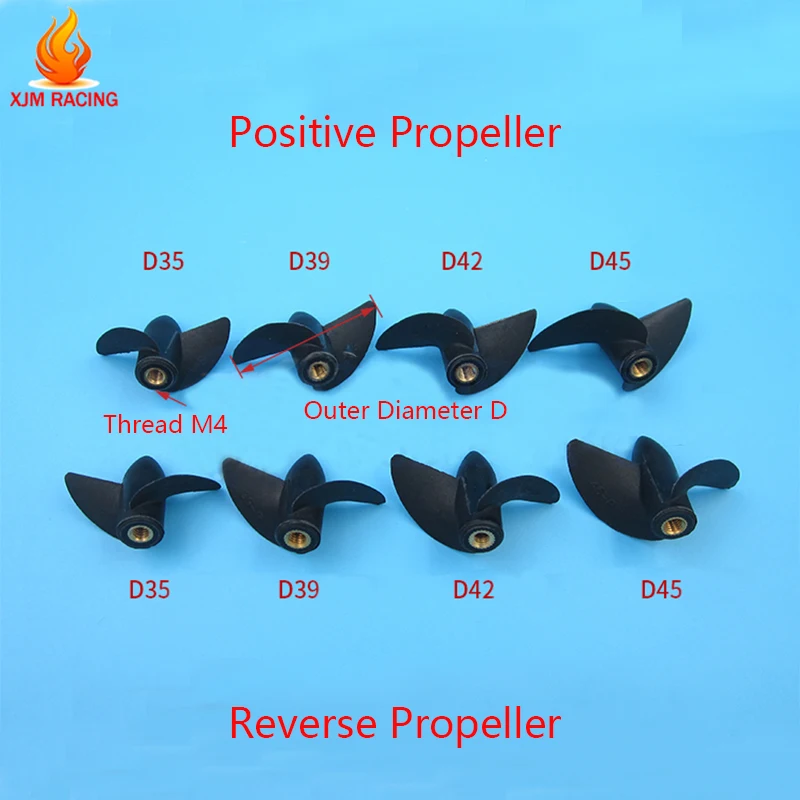 Rc Marine Nylon Propeller M4 2 Blade Paddle with Screw Thread Positive or Reverse Propeller D35/39/42/45mm for 4mm M4 Boat Shaft