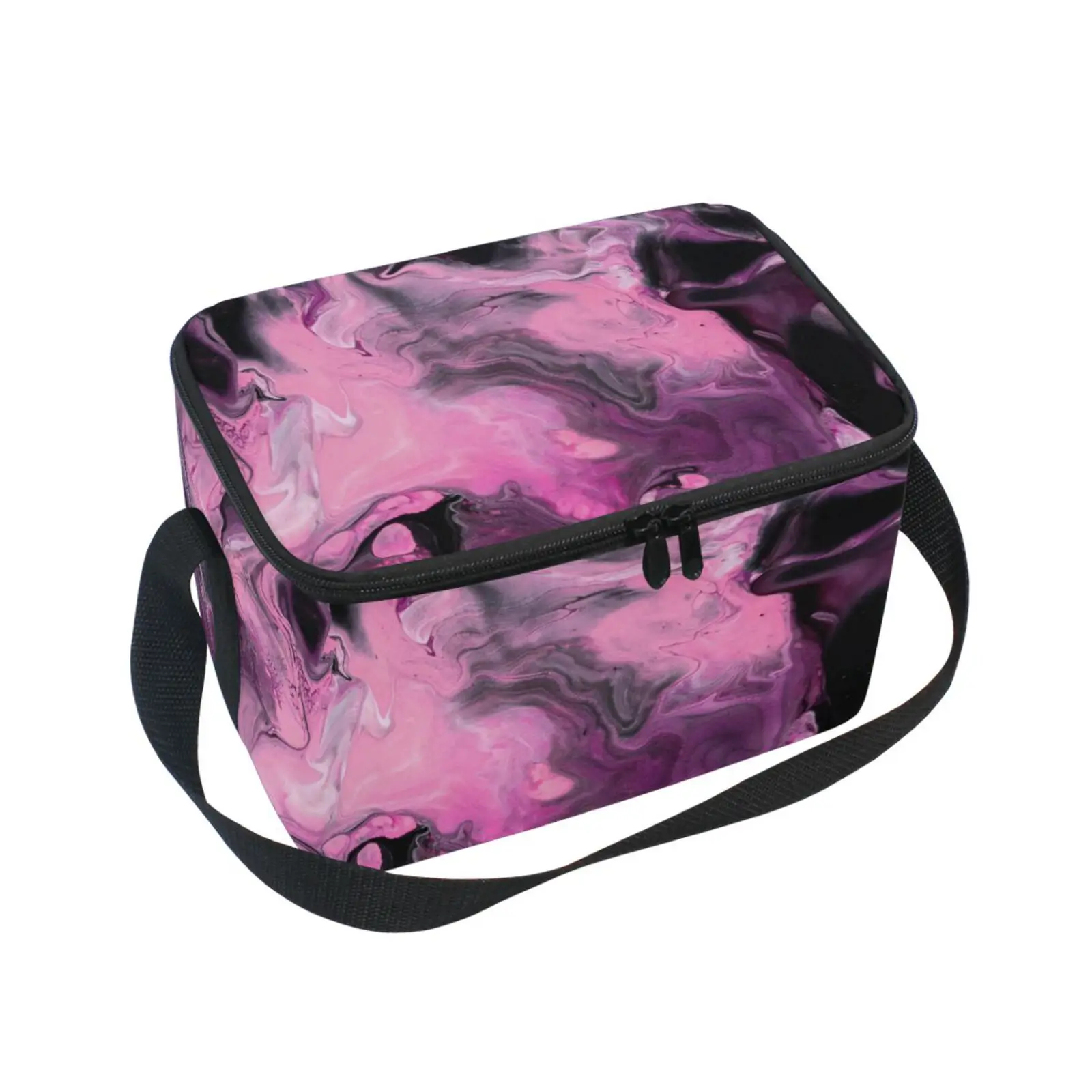 Food Thermal Lunch Box Bag High-Capacity Durable Marble Print Office Cooler Lunchbox Organizer School Insulated Case With Strap