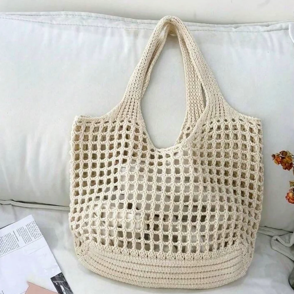 

Summer Large Capacity Woven Bag Women's Bag Hollowed-out Design Knitted Hollow Shoulder Bag Handbag for Woman