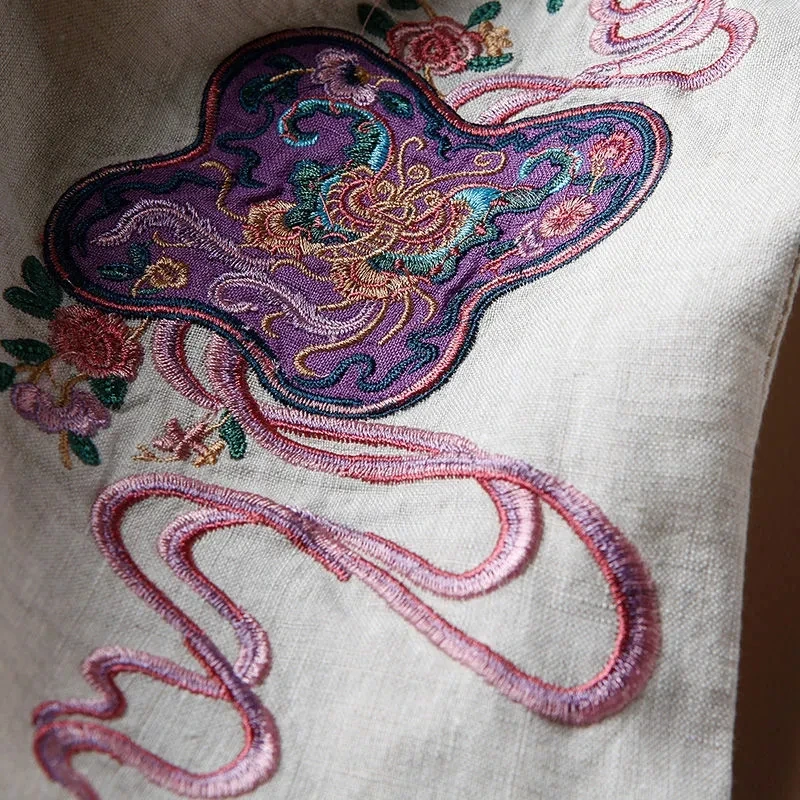 코튼 린넨 자수 와이드 레그 팬츠 여성 여름 신상 바지 루즈핏 밴딩 하이웨이스트 얇은 스트레이트 캐주얼 트라우저 팬츠