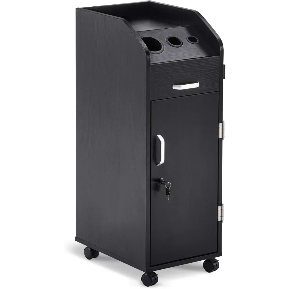 

Beauty Salon Trolley Storage Cart Hair Dryer Holder Stylist Equipment with Lockable Rolling Wheels, Drawer