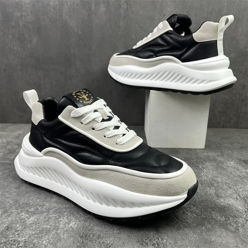 

Thick Sole Pu Leather Running Footwear 2025 Autumn New Mens Sports Shoes Fashionable Comfortable Outdoor Anti Slip Male Sneakers