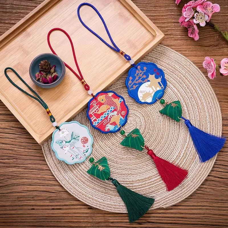 New Year Spring Festival Embroidery Sachet Perfume Bag Ping An Fu Zongzi Pendant Car Lucky Bag Argy Wormwood MosqBackpack Chamrs