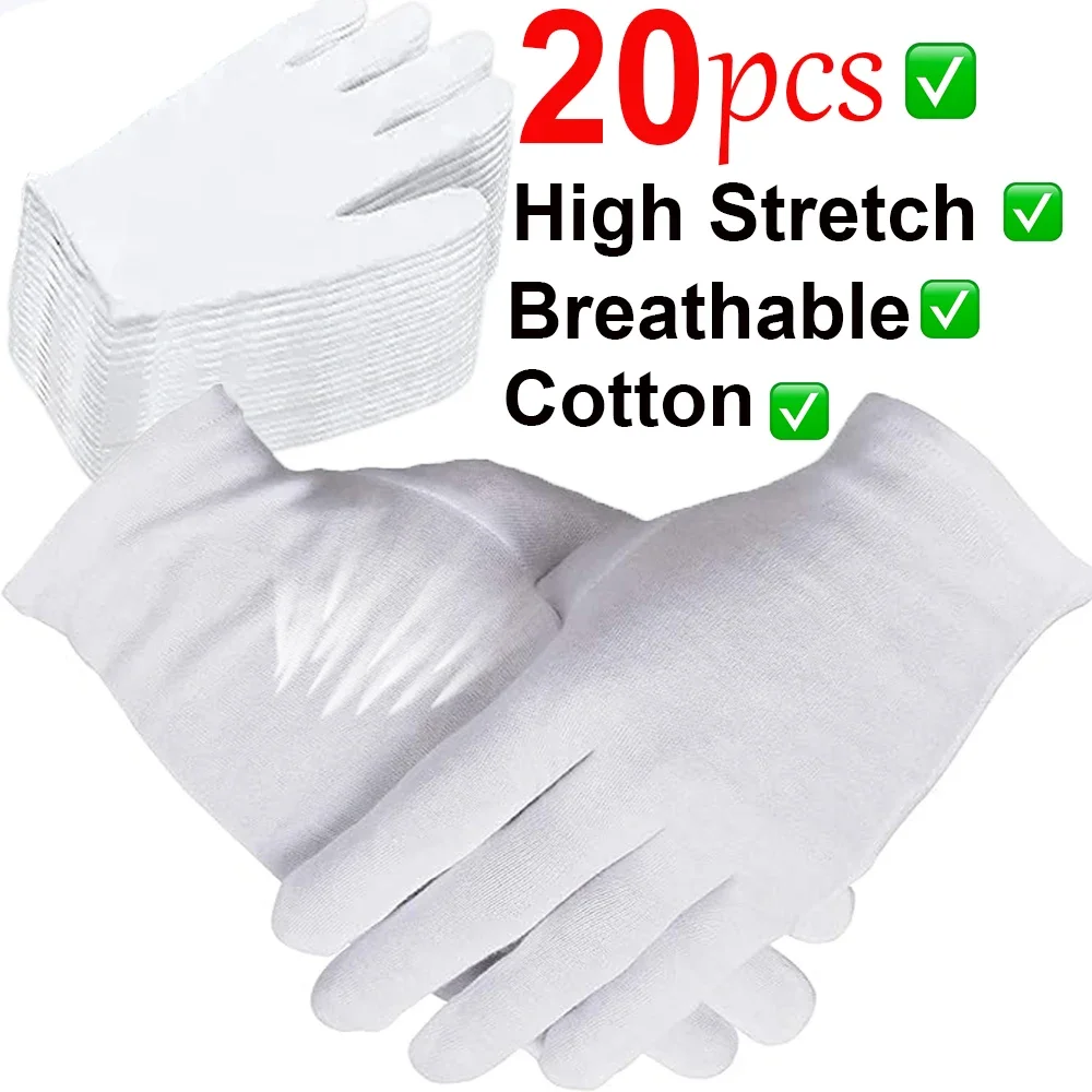 1-10Pairs White Cotton Work Gloves for Dry Hands Handling Film SPA Gloves Ceremonial High Stretch Gloves Household Cleaning Tool