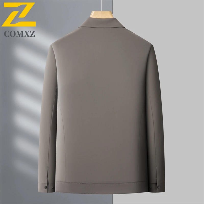 COMXZ Jaket Pria Kerah Turndown Premium Jaket Golf Perjalanan Kasual Bisnis Ringan Mantel Tahan Angin Slim Fit Pernikahan Musim Gugur