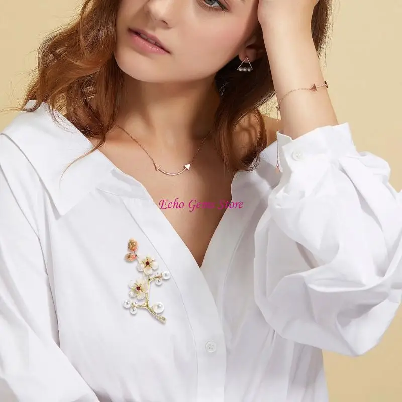 Elegante Pon broche concha pluma vintage con perlas Decoración accesorios joyería inspirada en chino para C71A