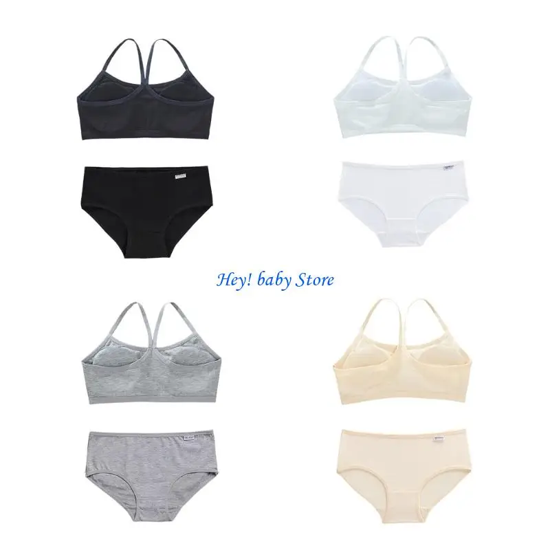 

Q1FE Детский хлопковый спандекс Camisole Bra Soft и Estatical Teeens Tube Toos с твердым цветом с трусами для 6-12 лет.