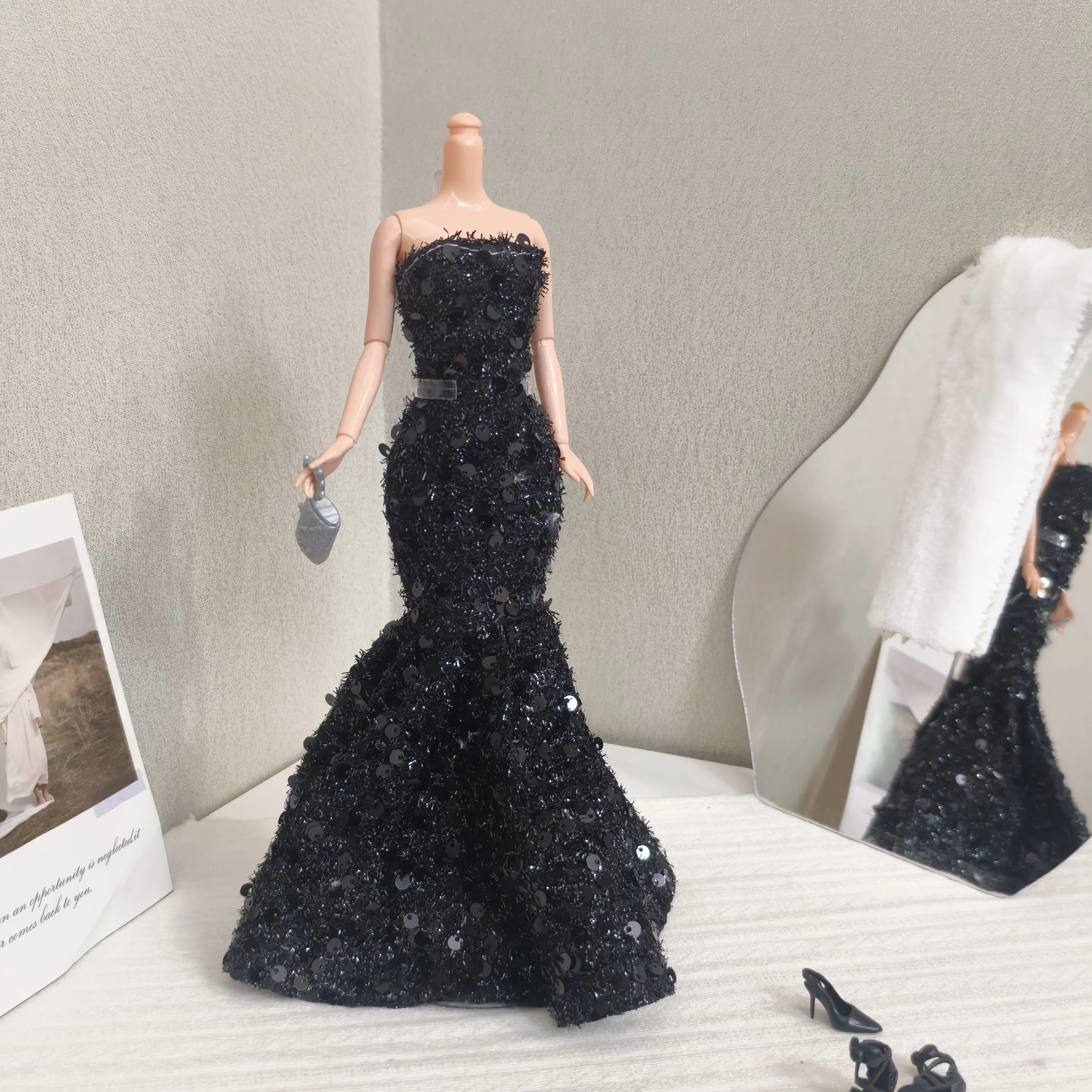 30cm Doll Clothes Accessories Fashion Fishtail Dress Shawl Elegant Sequins Dinner Dresses For 1/6 BJD Supermodel Doll Dress Up