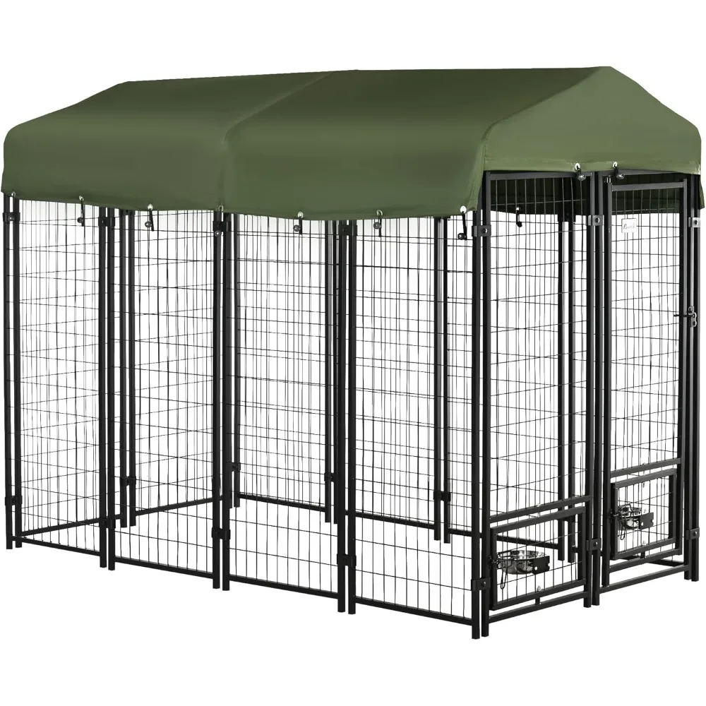 

Masterpiece 8' X 4' X 6' Outdoor Dog Kennel With Rotating Bowl Holders, Walk-in Pet Playpen, Welded Wire Steel With Wate