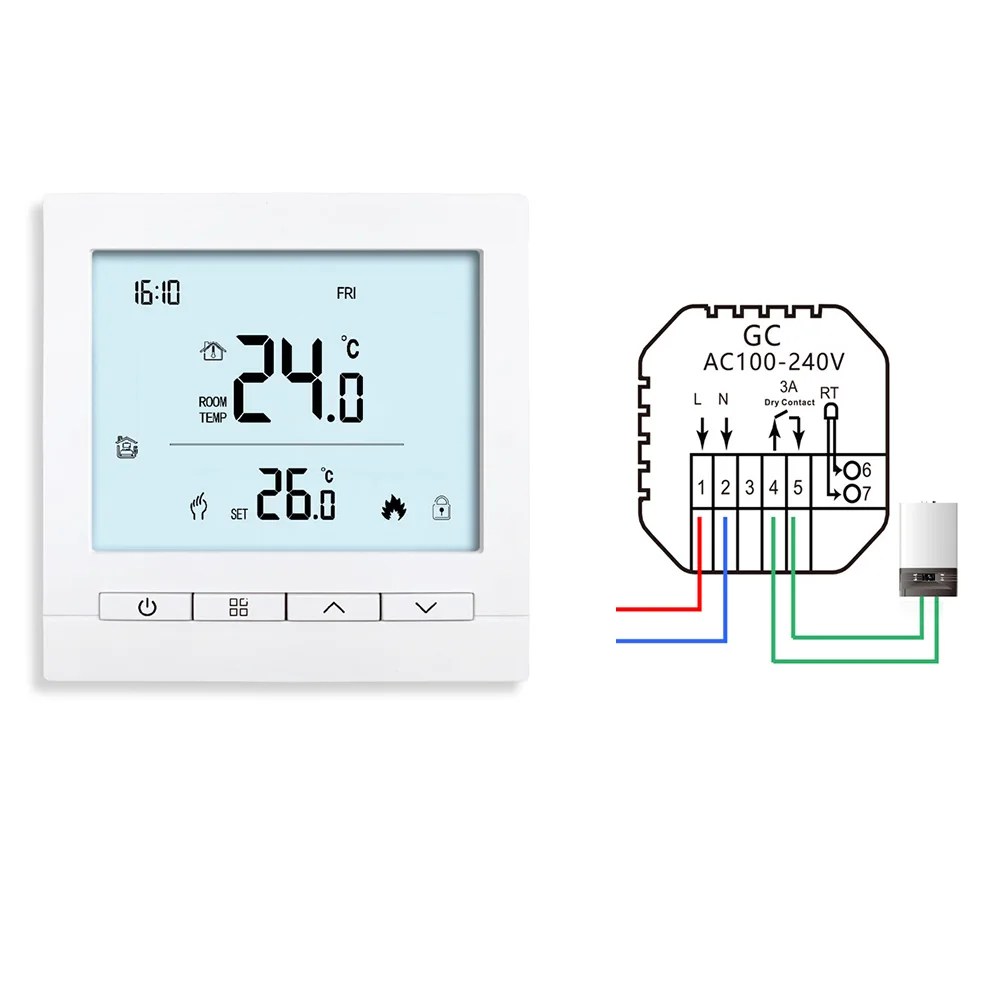 لأنظمة التدفئة التحكم عن بعد في درجة الحرارة للتدفئة المنزلية 8.6x8.6x2 سم أوضاع التحكم المتقدمة المتوافقة مع الغلايات