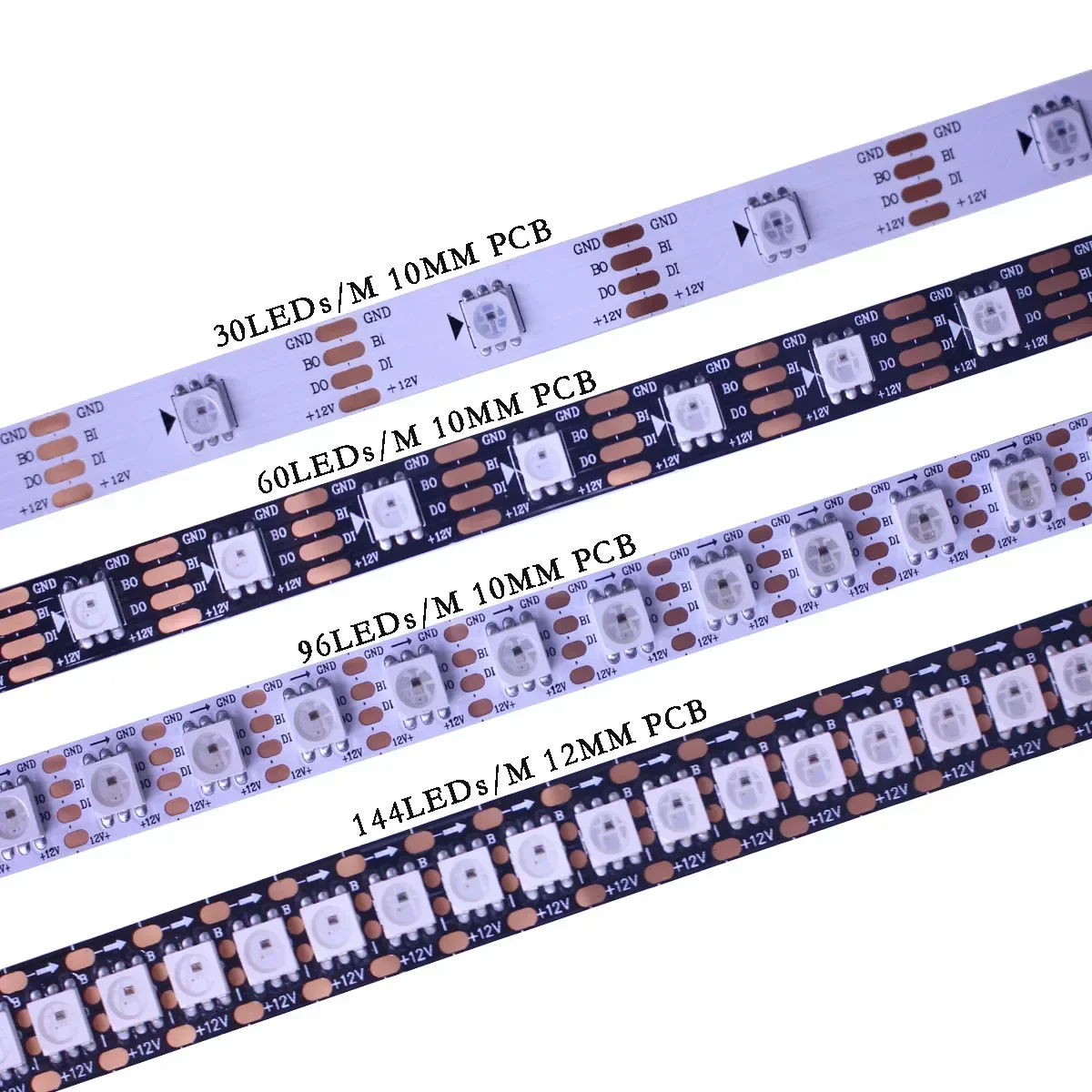 DC12V WS2815 5050RGB 30 60 96 144leds/m Black/White PCB IP30/IP65/IP67 Individually Addressable Smart led pixel strip light