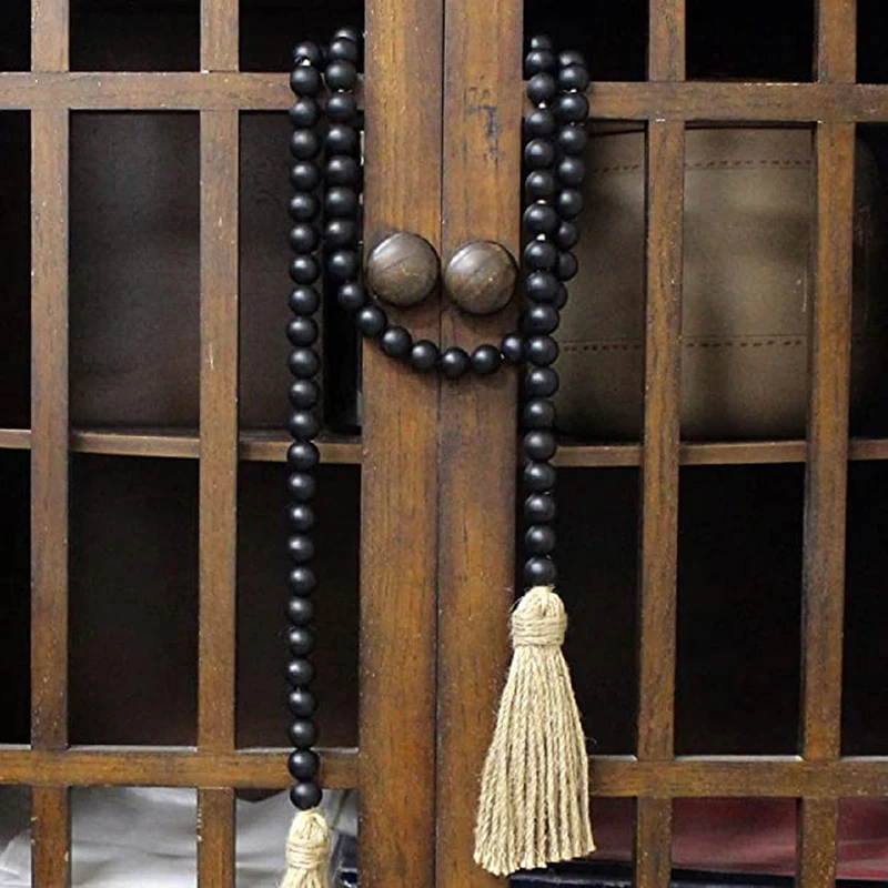 

1pc Wooden Bead Handmade Wall Hanging Tassel String Home Decoration Dining Table Rural Decoration Curtain Rope Home Decoration