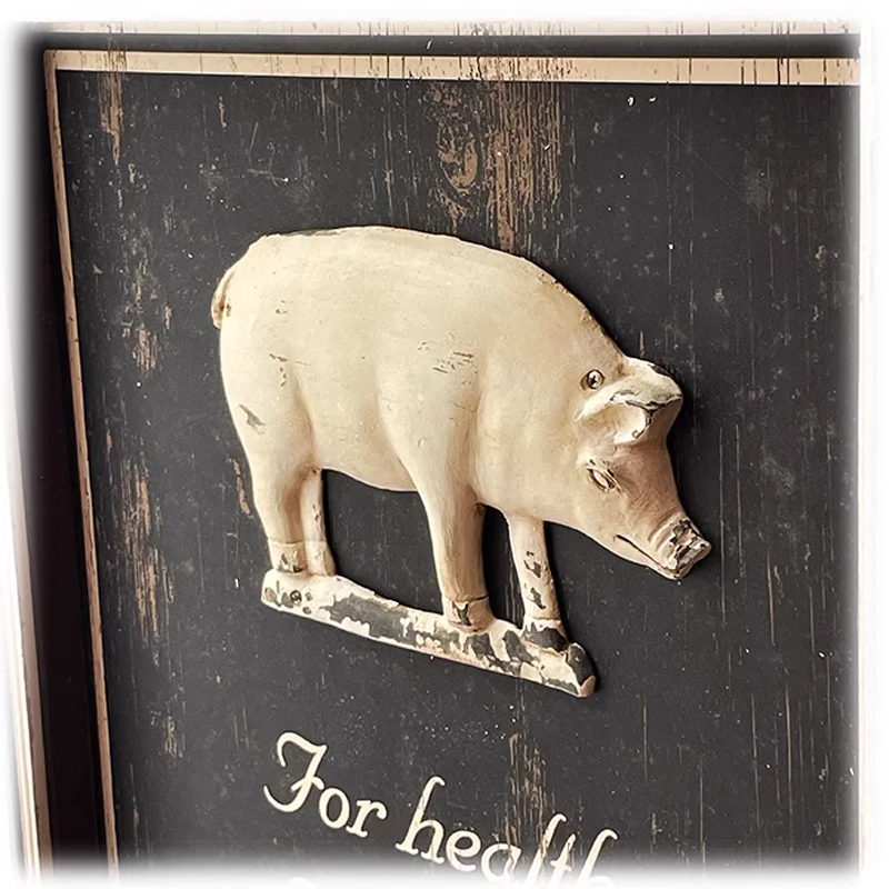 Charming Gratitude French Farmhouse Vintage Wall Hanging with Pig Relief Decoration