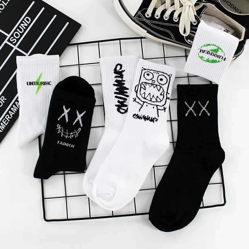 New Fashion Men Socks Cotton Women Ins Style Funny Socks Game Style White Cartoon Socks for Men and Women Socks