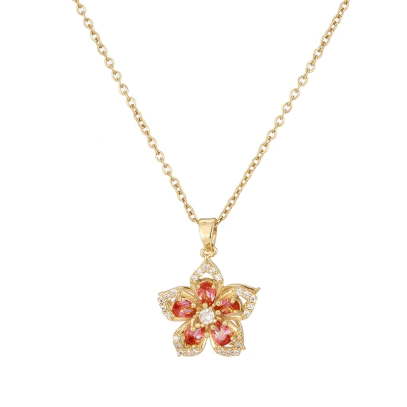 Rotating Bauhinia Zircon Flower Temperament Neck Chain Adjustable Chain