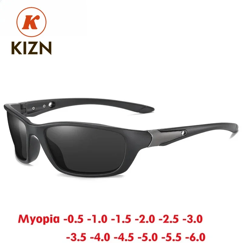 

KIZN поляризационные солнцезащитные очки для близорукости, мужские модные спортивные квадратные очки, мужские очки для путешествий на открытом воздухе, очки по рецепту на заказ -0,5 до -6,0