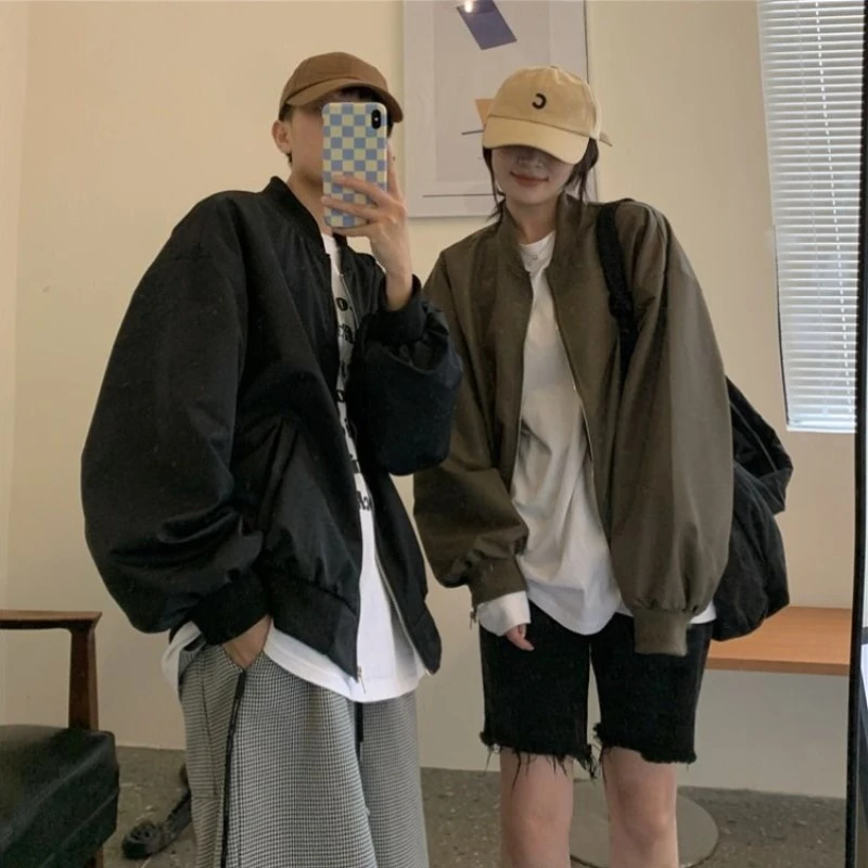 Vintage Baseball Jacket Women's Aviation Coat Retro Oversized Boyfriend Fit Spring Autumn Casual Versatile Trendy Ins Style​