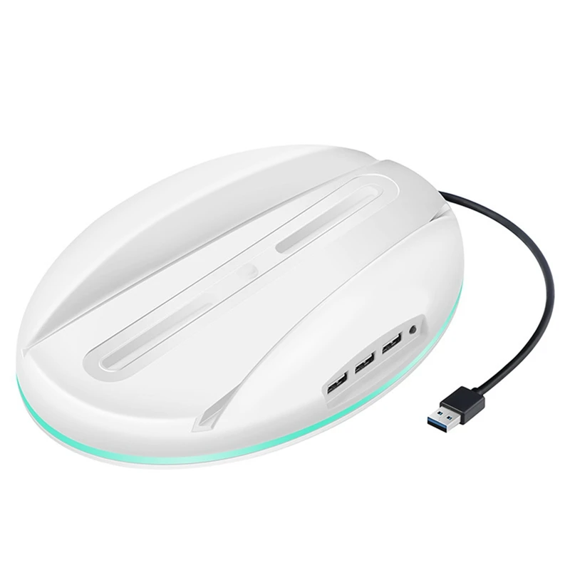 Merek baru dasar vertikal untuk konsol PS5 7 warna bagian aksesori Game dengan 3 port USB dudukan konsol RGB (putih)