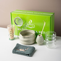 Matcha Set 7Pcs  Matcha Kit with Glass Cup Ceramic Matcha Bowl 100-Prong Whisk Tea Scoop Ceremony Tools Complete Kit Gift Box