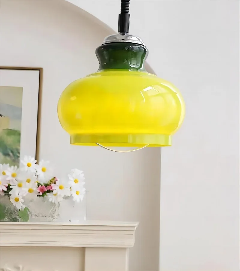 

Nordic Cream Wind Glass Chandelier French Postmodern Green Orange Study Room Bedroom LED Pendant Lamp