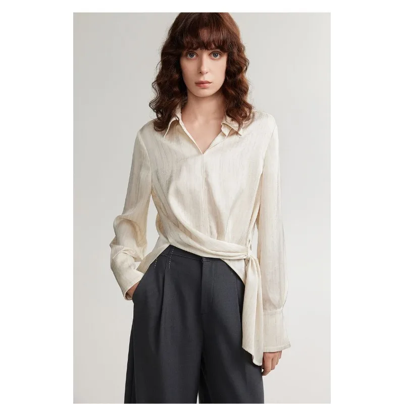 

Fashionable French Design Lace-up Tie-dye Shirt for Women 2025 Early Autumn New Commuter Style Elegant Shirt