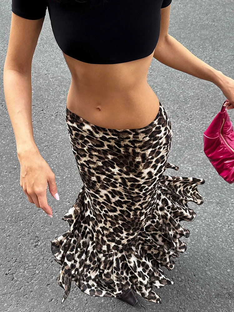 Weird Puss High Street Style Lange Röcke für Damen, Leopardenmuster, niedrige Taille, unregelmäßiger Faltenabschluss, heiße Mädchen, sexy Mode, klassischer Unterteil – Detail 15