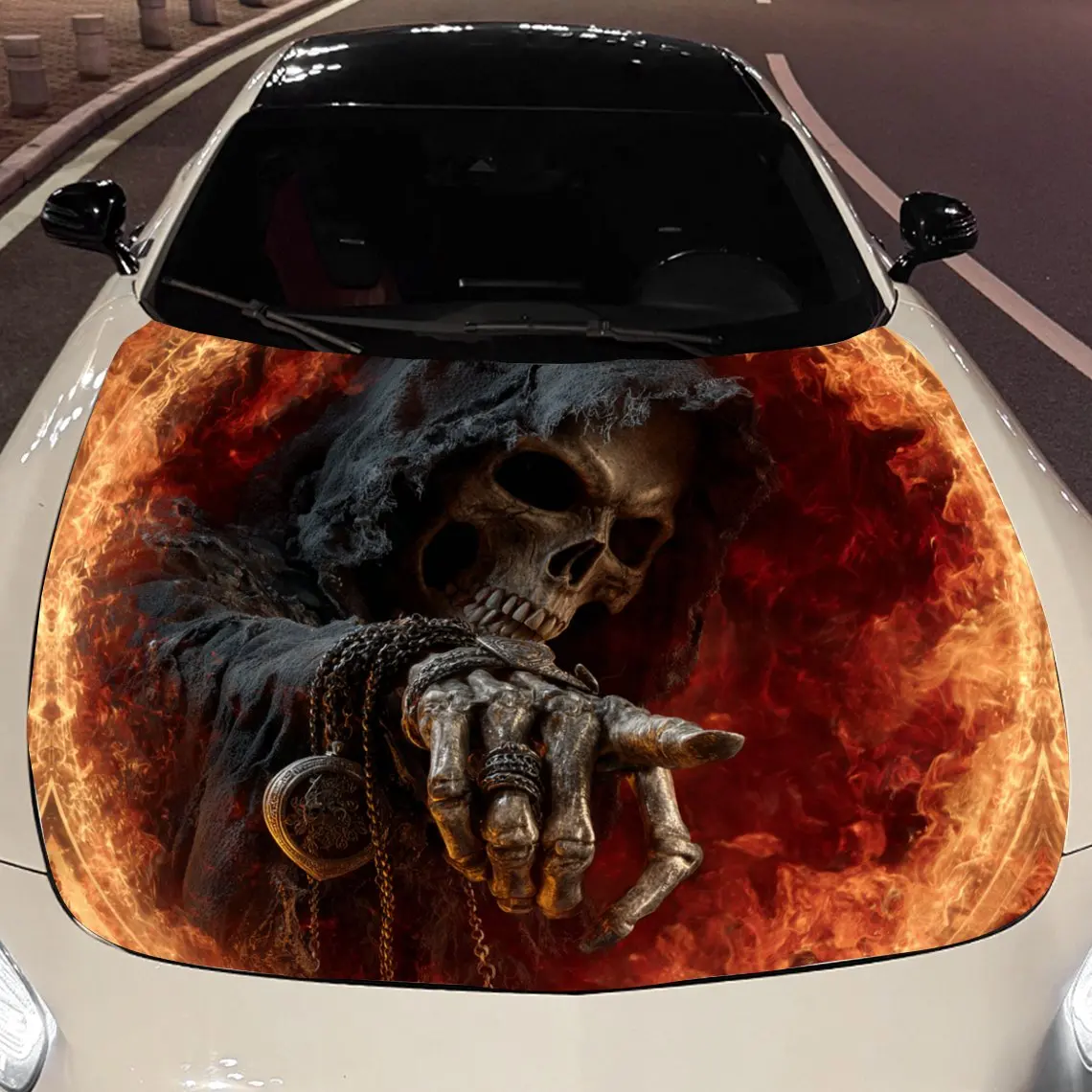

Blazing Reaper Fingerprint Car Vinyl Wrap, PVC Material Waterproof Car Hood Sticker, Self-Adhesive Scratch-Resistant Stickers fo