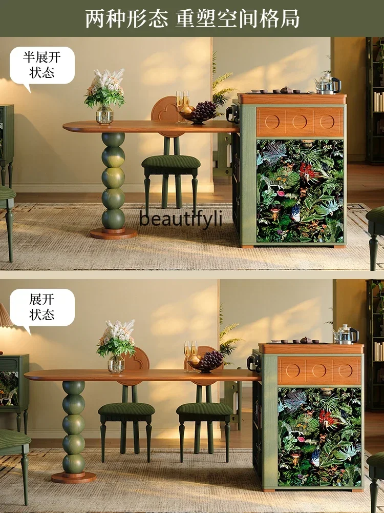 

N178 Retractable island dining table integrated French retro household solid wood multi-functional, medieval dining table9344