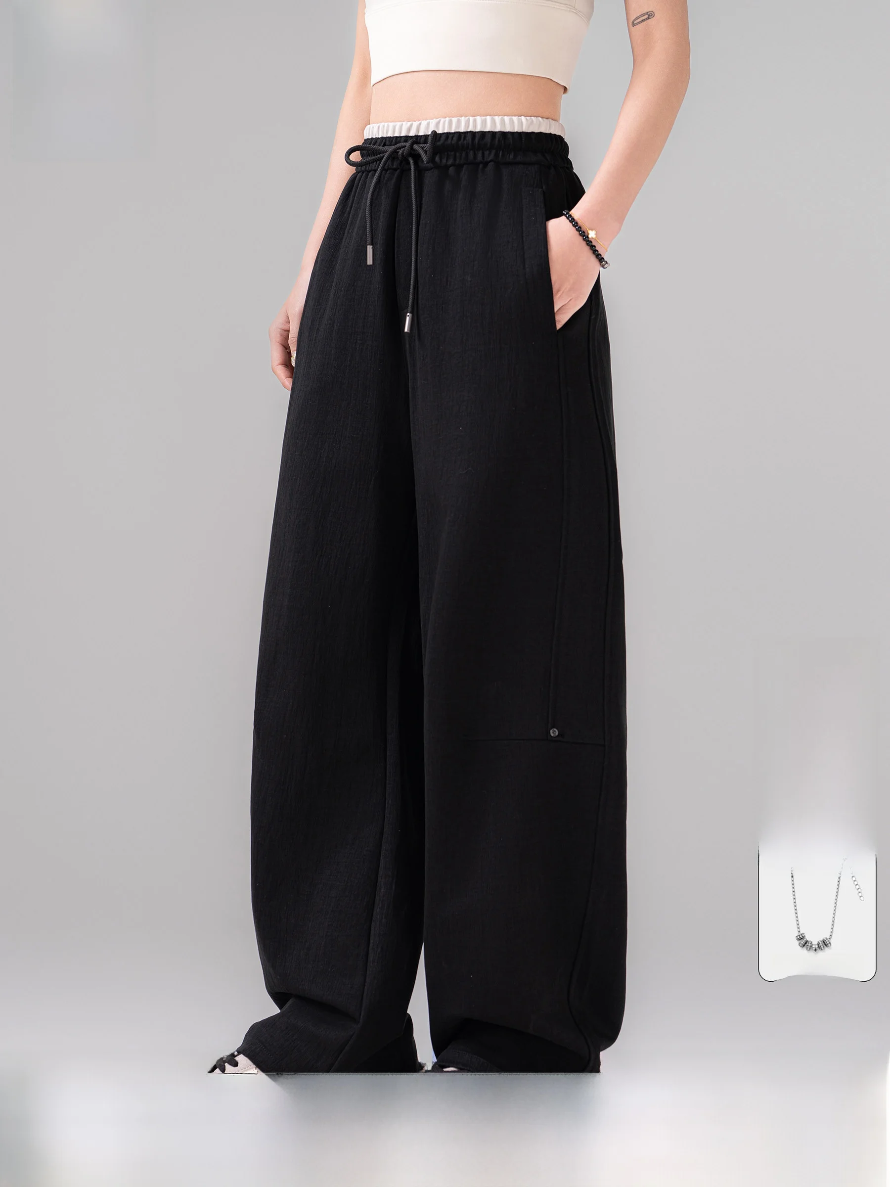 AOGZ Summer Thin American Drape Wide Leg Pants Loose Women's Lenzing Casual Trousers Straight Cut Loose Fit Casual Pants