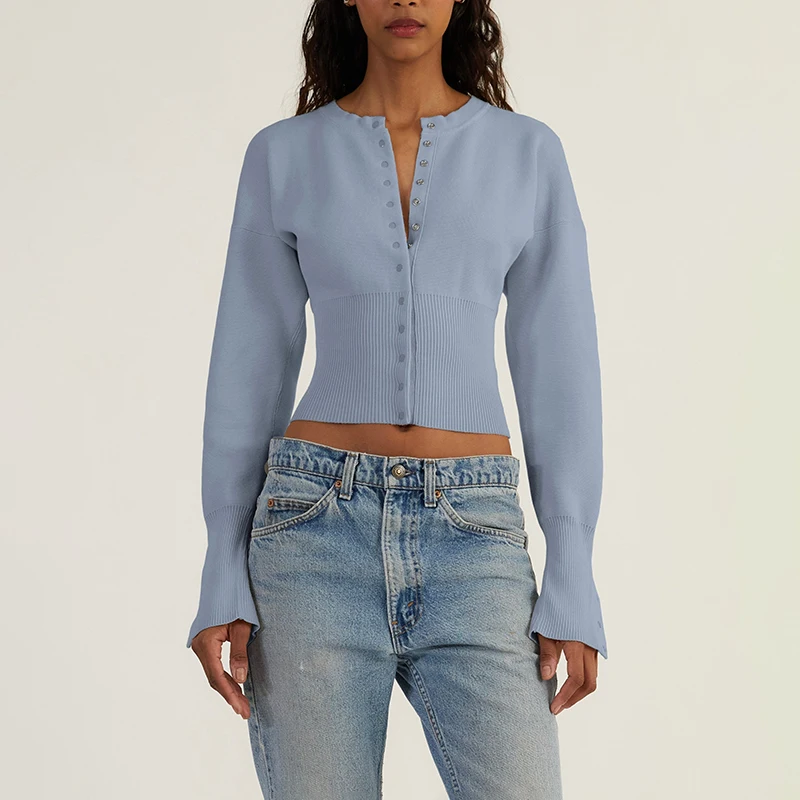 

Fashion Knitwear Cardigan Top Women's Ribbed Patchwork Slim Solid Casual Cropped Inner Top Women's Knit Cardigan Outwear