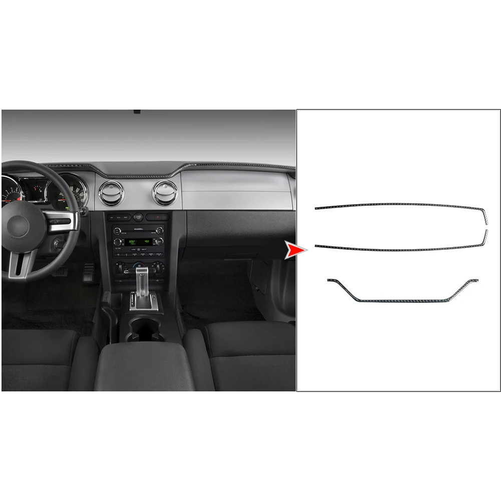 3pcs Dashboard Trim Set Stickers For Ford Mustang 2005-2009 Car Interior Carbon Fiber Cover Moulding Accessories