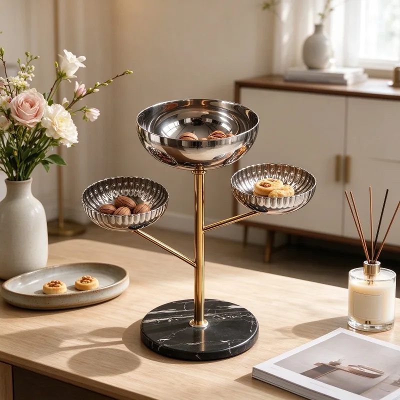 Stainless Steel Fruit Bowl Circular Three Layer Creative Fruit Plate Portable Luxury Tableware Nordic Home Decor Living Room