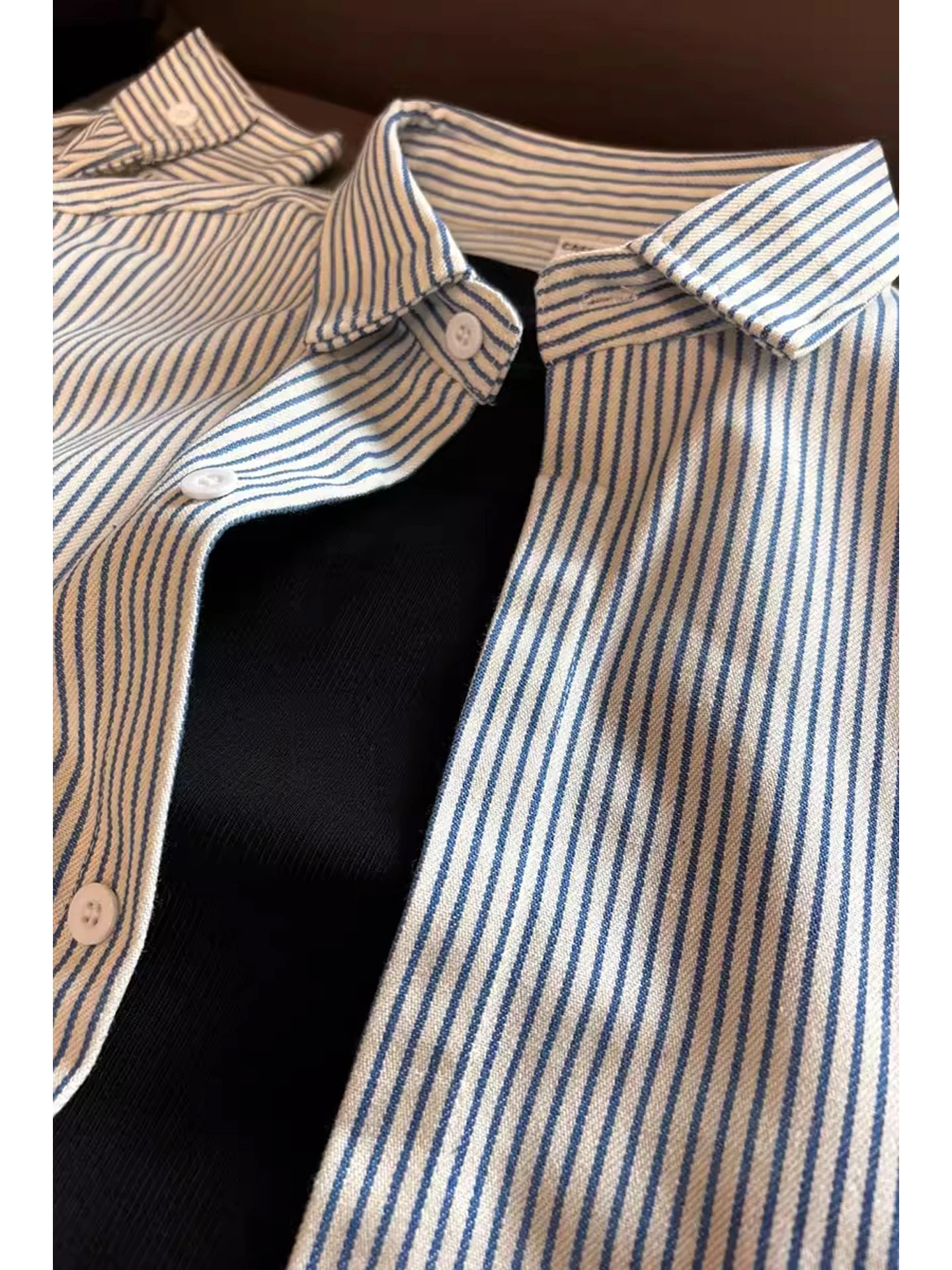 Blue White Striped Loose Fit Men's Shirt Vintage Japanese Style Inner Wear Casual Flip Collar Outer Jacket for Spring