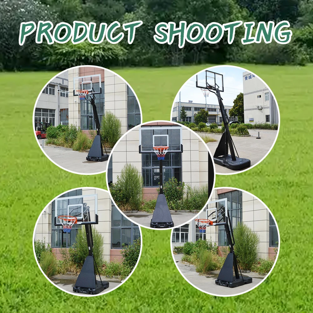 조절 가능한 휴대용 야외 농구대, 강화 유리 백보드 및 림 포함, PC 또는 농구 선수용
