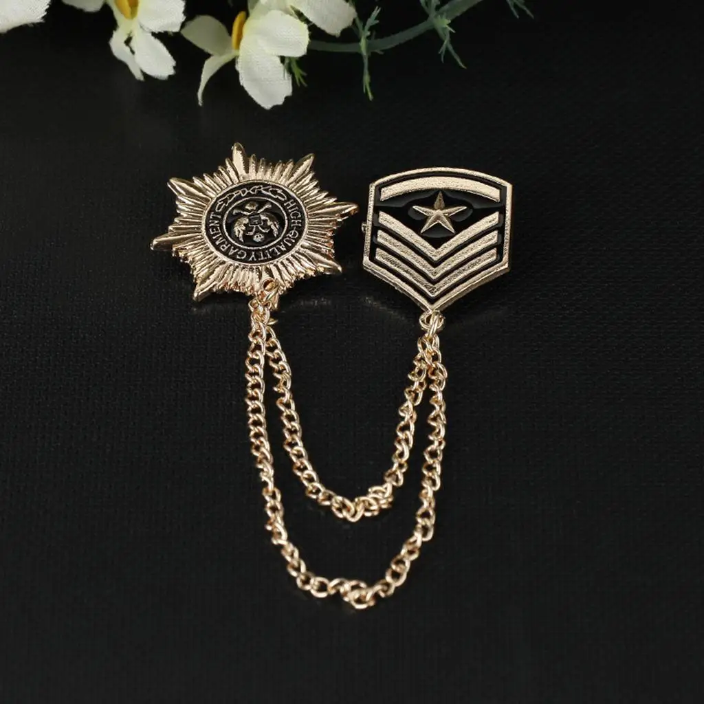 Vintage Anise Star Collar Brooch Pins Navy Military Chapter Metal Chain Brooch Suit Uniform Men\'s Badge Enamel Jewelry