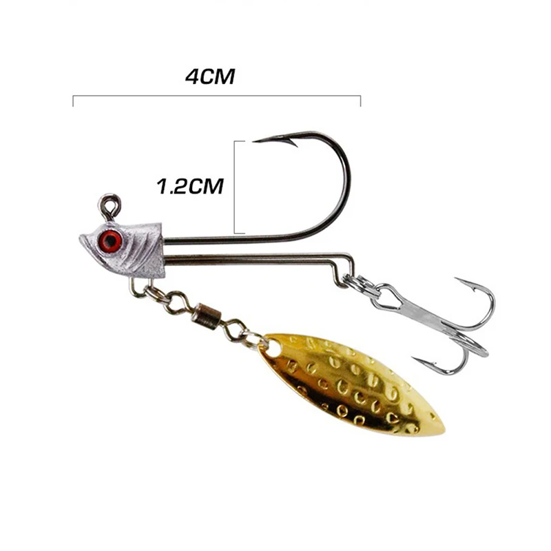 Silver Carbon Steel Fishhead Hook Double Hook Blood Groove Hook With Willow Leaf Glitter Luya Fishhook 7g10g17g Fishing Gear image 6