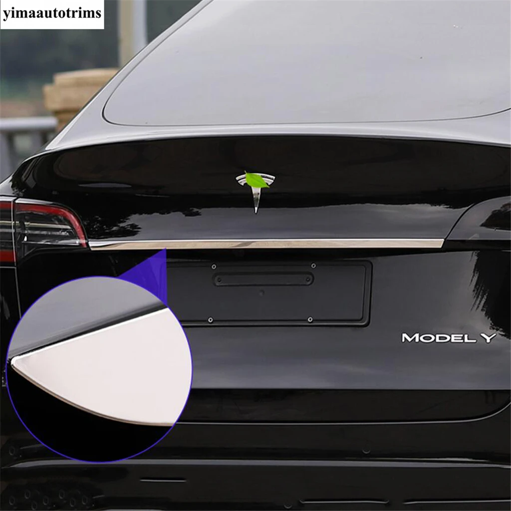 Rear Tail Door Strip Tailgate Trunk Decoration Cover Kit Trim For Tesla Model Y 2021 2022 Stainless Steel Exterior Accessories