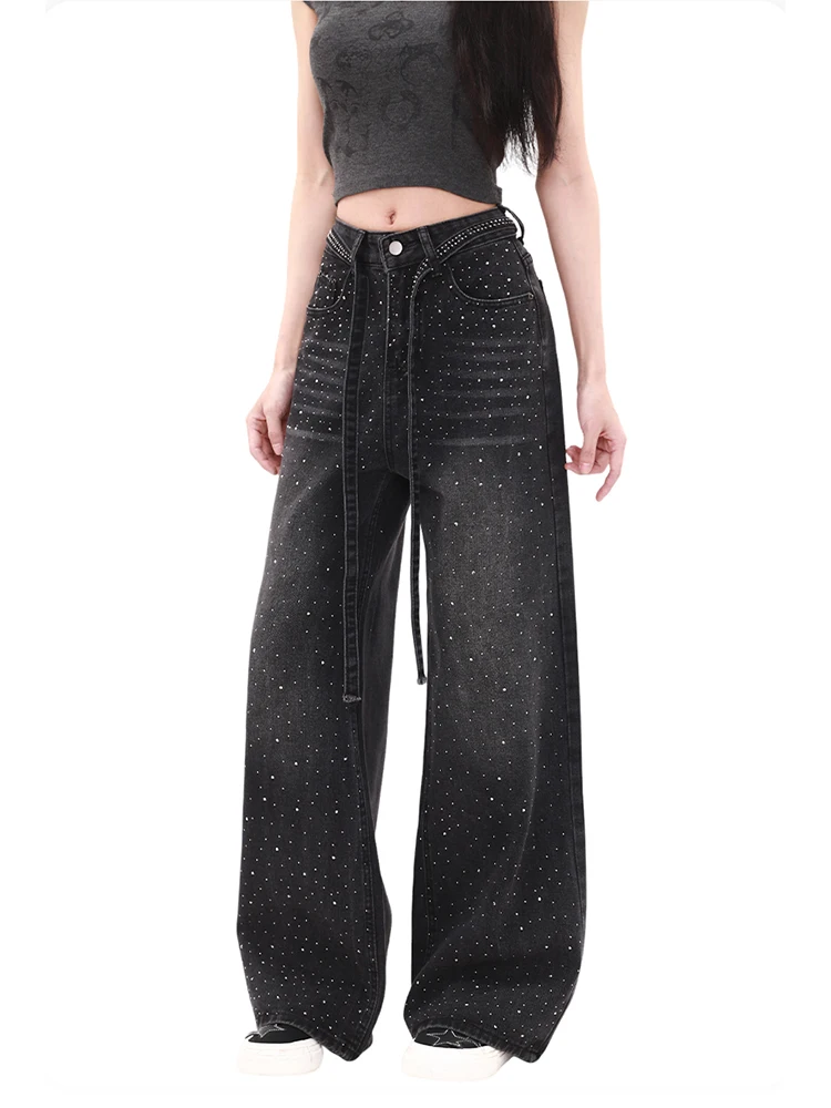 Pantaloni in denim da donna invernali Diamanti Grunge Y2K Jeans larghi Harajuku Cowboy giapponese Ampia vestibilità Designer a vita bassa di alta qualità Nuovo