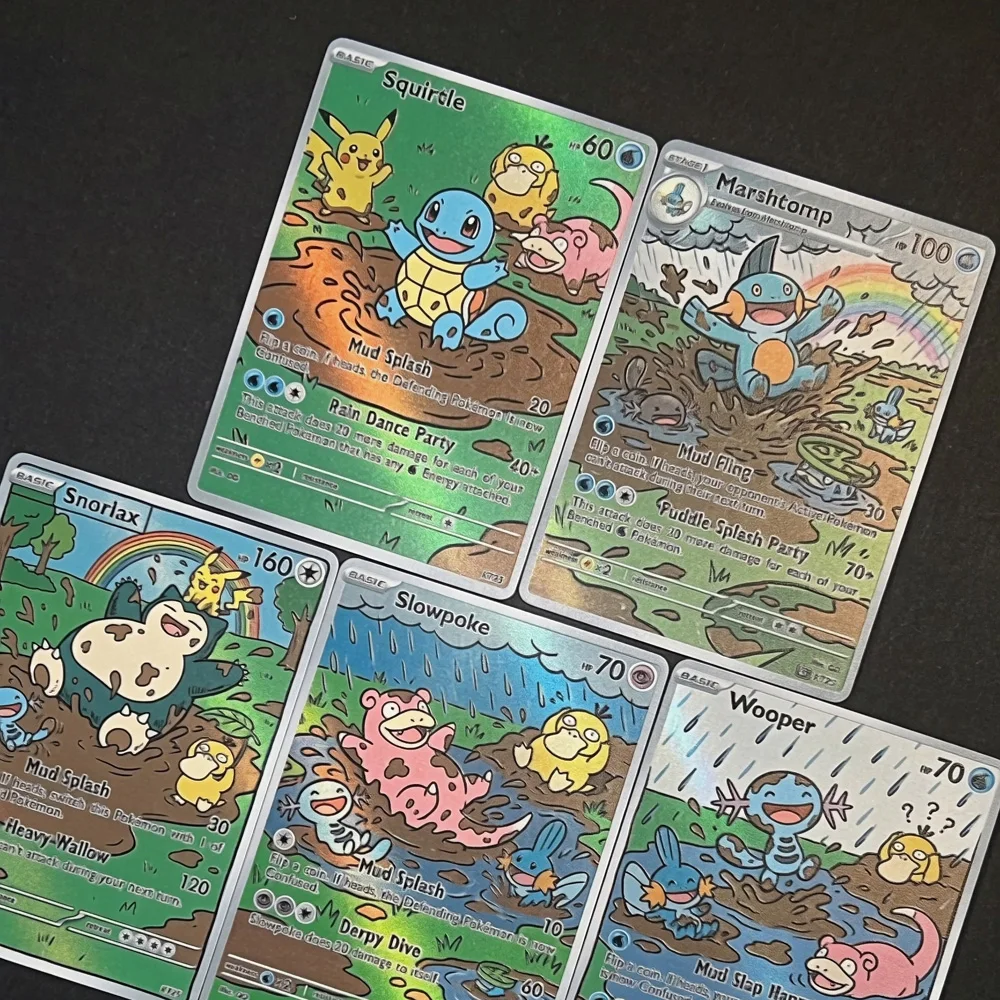 Pokemon PTCG Cards Oil Painting Style Slowpoke Marshtomp Wooper Squirtle Snorlax Collection Cards Rare Holo Card Pokemon Gift view 2