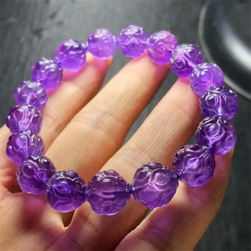 Natural Amethyst Lotus Bracelet Charm Crystal Fashion Bracelet Women And Men Yoga Healing Jewelry Gift 12mm