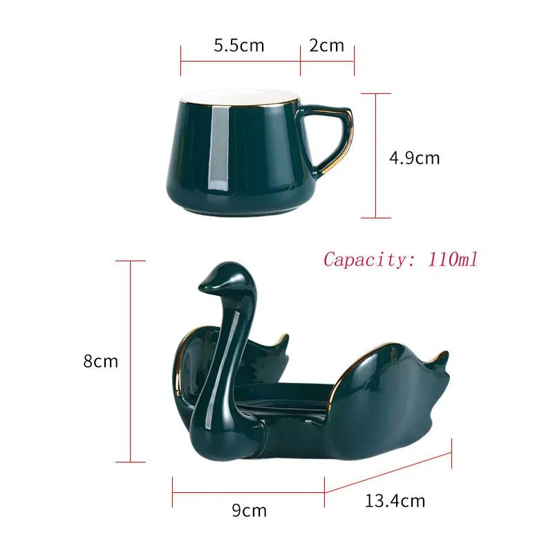 Swan Luxury Coffee Cup Saucer Set Ceramic with Hand and Dish Milk Tea Cappuccino Tableware 110ml Birthday Couples Gifts