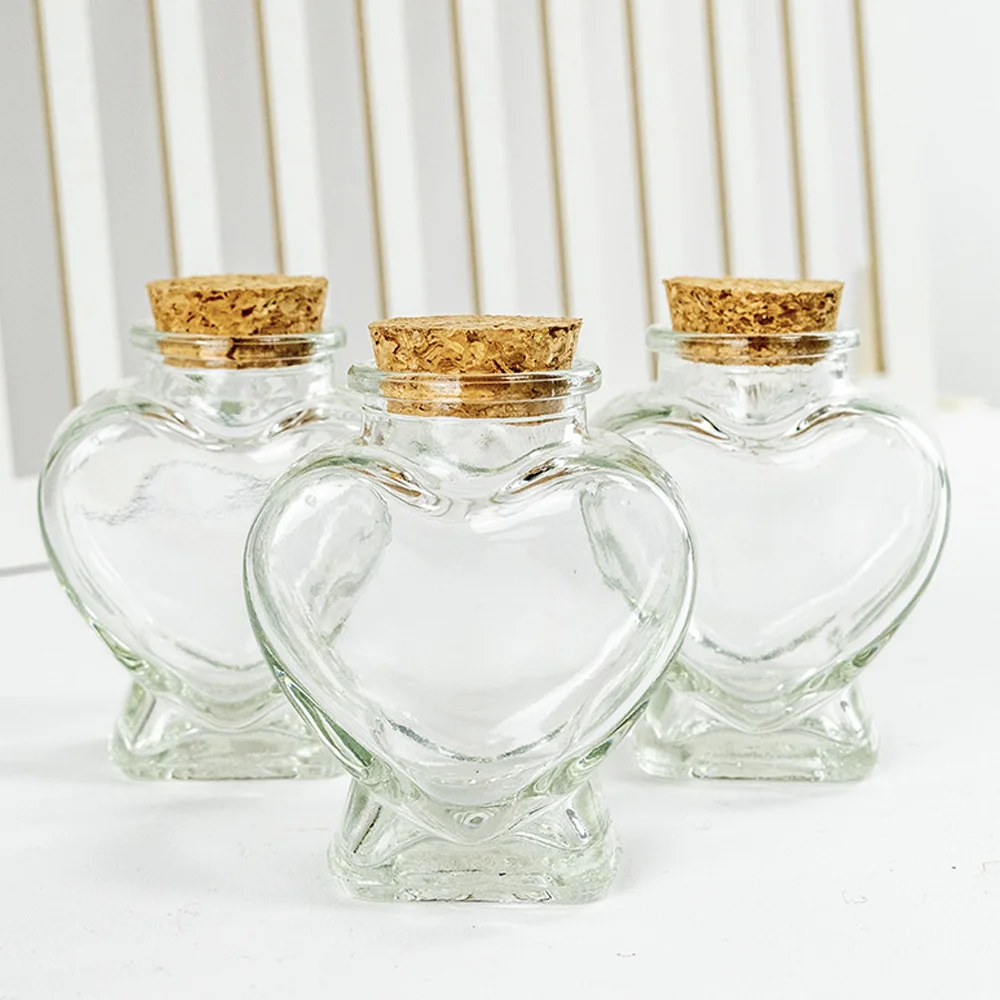 

80ml Clear Packaging Glass Bottles Customized Heart Shape Storage Jars Reusable Ornaments Crafts Gifts Vials 6Pcs