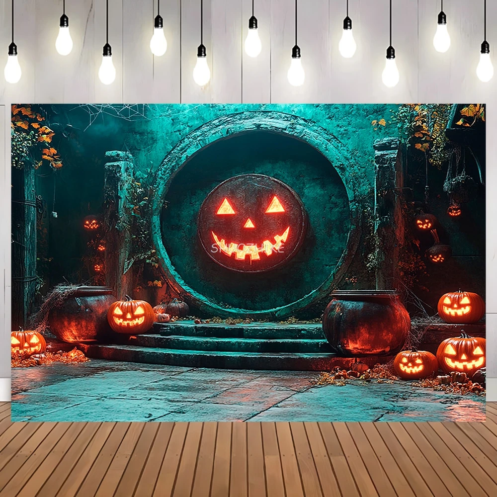 Central Empty 3d Podium บ้านผีสิงพื้นหลังเรืองแสงขั้นตอน Spooky Ghost โปสเตอร์ผนัง Cobwebs การถ่ายภาพฉากหลัง GW-01