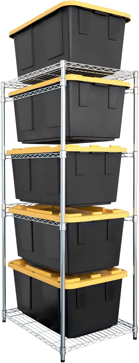 SafeRacks 5-Tier Steel Tote Rack Maximize Space Declutter Organization NSF Certified Bin Storage Garage Pantry 31″ X 23″ X 68″