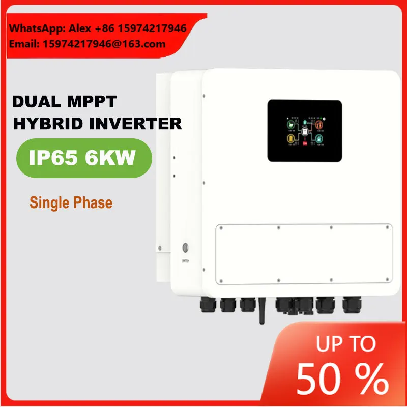IP65 48V 6KW Single Phase Low Voltage Hybrid Solar Inverter 6000W 6KVA Pure Sine Wave On/Off Grid Solar Inverter With Dual MPPT