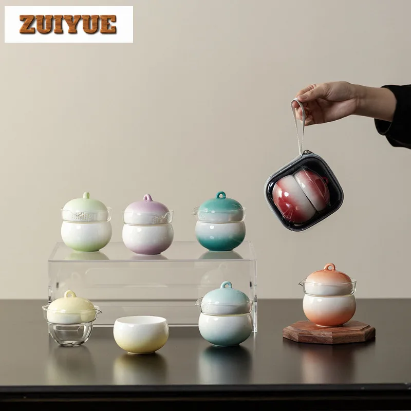 

Creative Gourd Shape Travel Tea Set Kit Ancient 1 Pot 3 Cups Tea Maker Organizer Portable Camping Tote Bag Supplies Ornaments