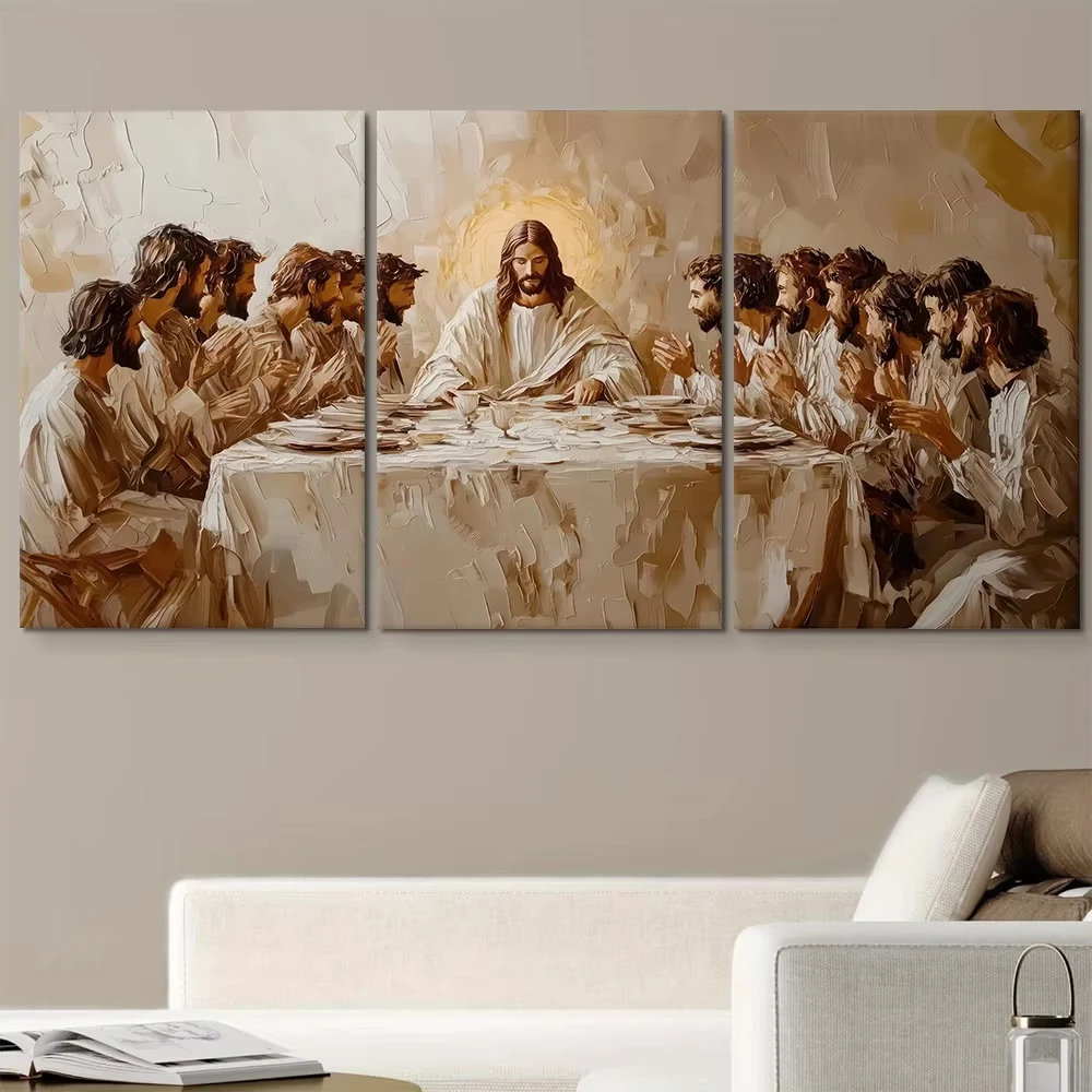 3-teiliges rahmenloses Leinwandbild im Stil des Letzten Abendmahls, religiöse Kunst, Wanddekoration für das Wohnzimmer